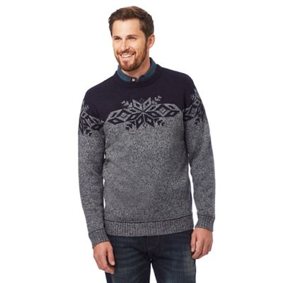 Grey Fair Isle patterned jumper with wool